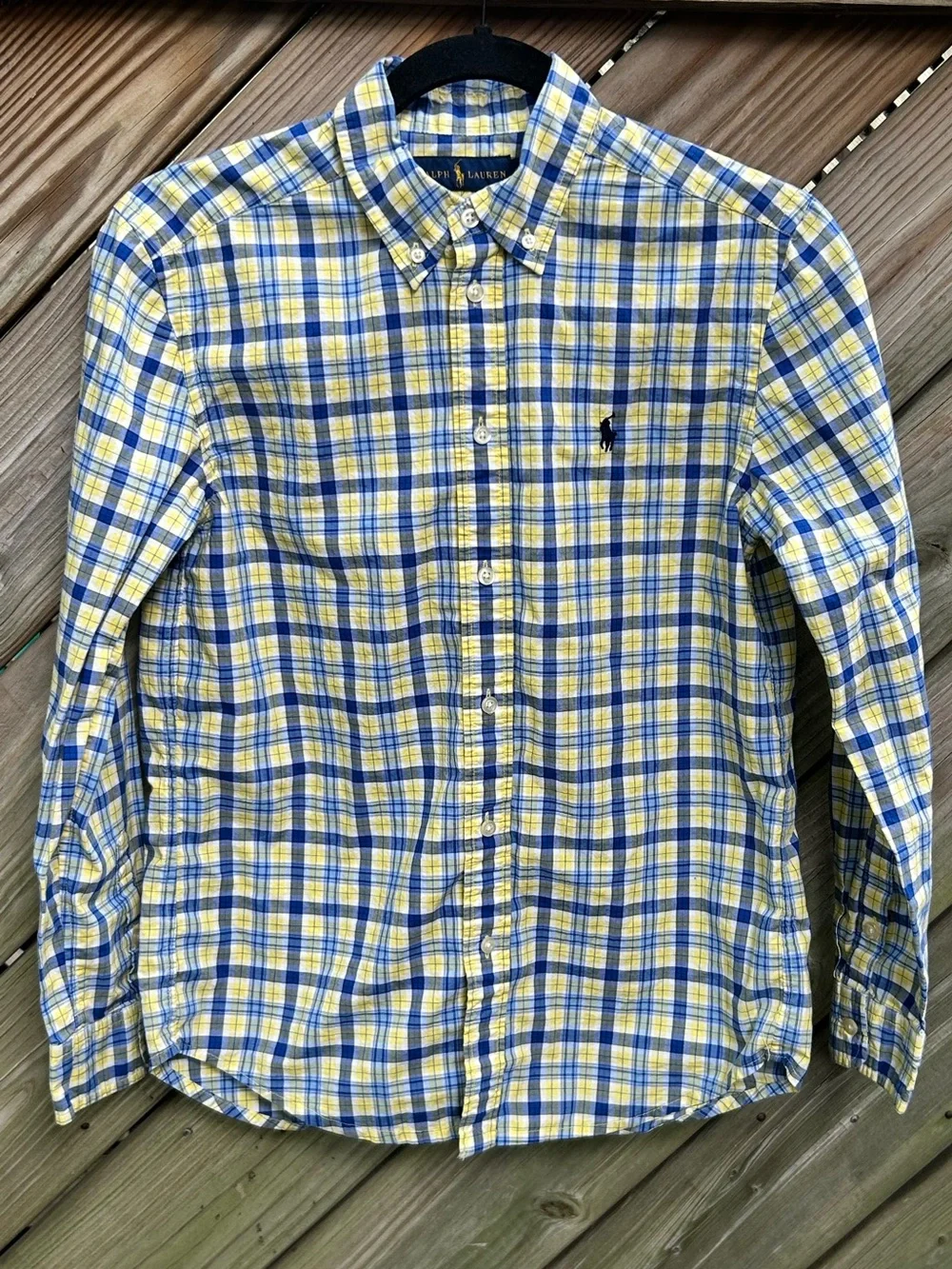 Polo by Ralph Lauren Boys Yellow & Blue Plaid Button-Down Shirt size L (14-16)